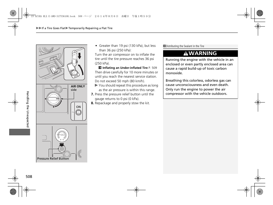 Warning | Acura 2014 RLX Hybrid - Owner's Manual User Manual | Page 509 / 565