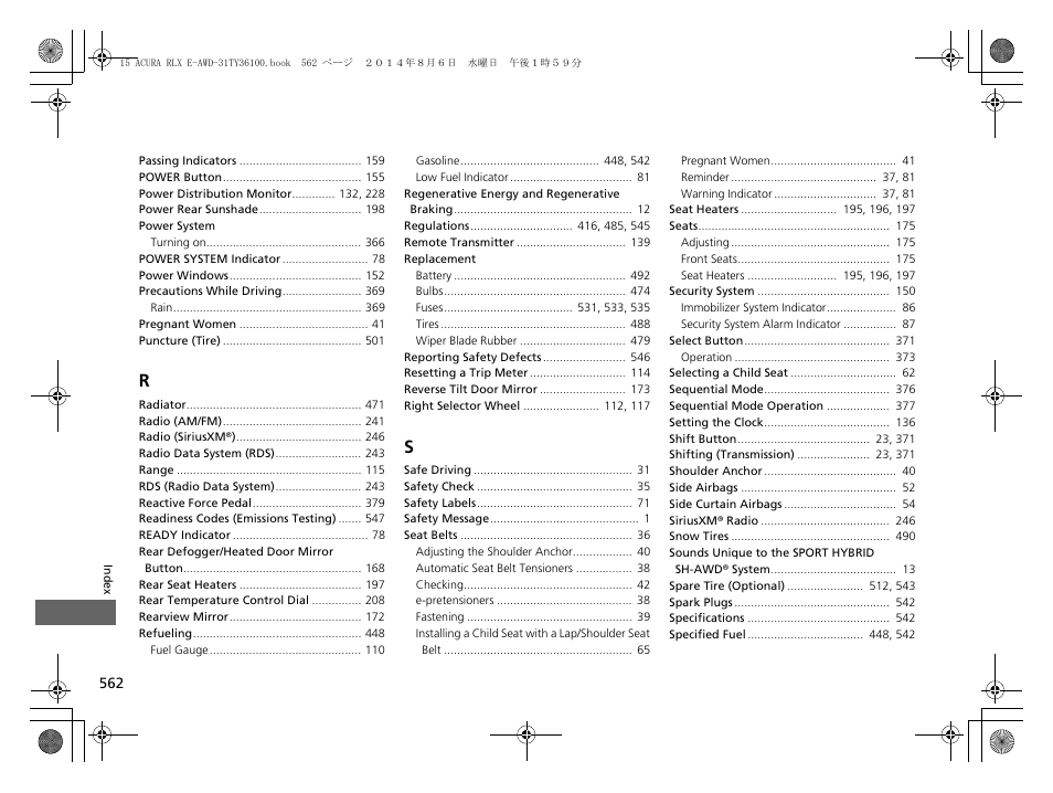 Acura 2014 RLX Hybrid - Owner's Manual User Manual | Page 563 / 565