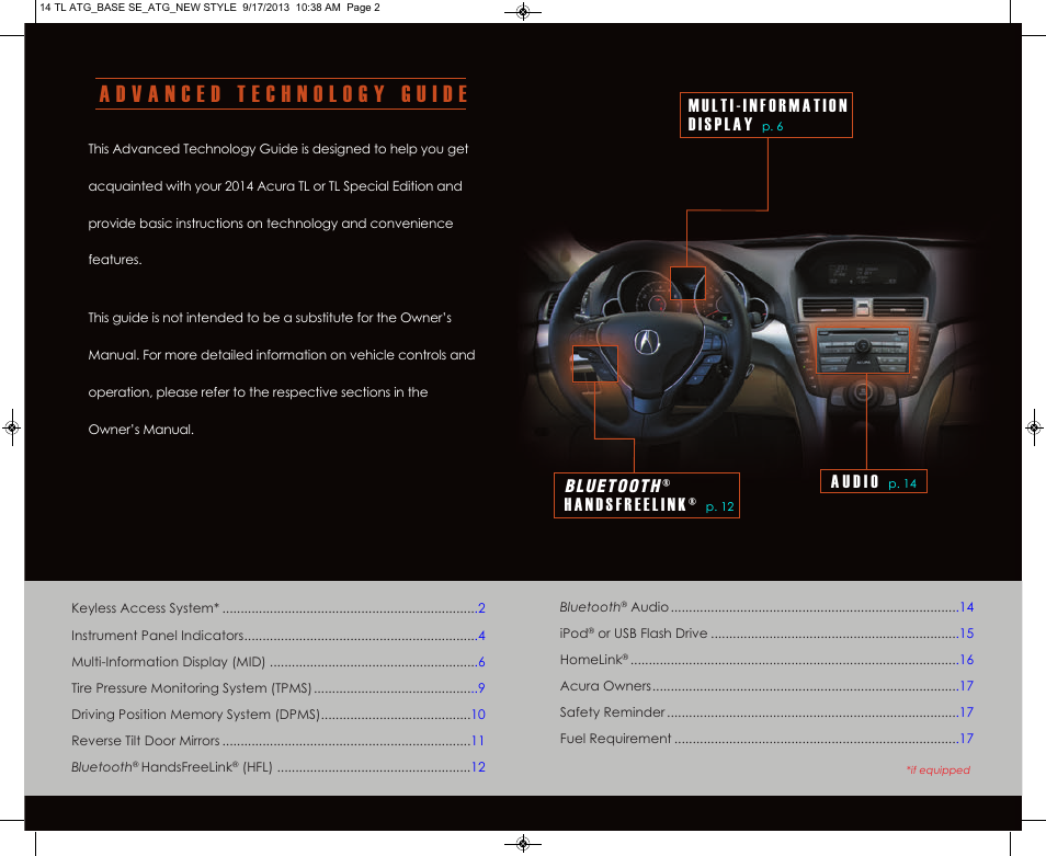Acura 2014 TL - Technology Reference Guide (Base) User Manual | Page 2 / 10