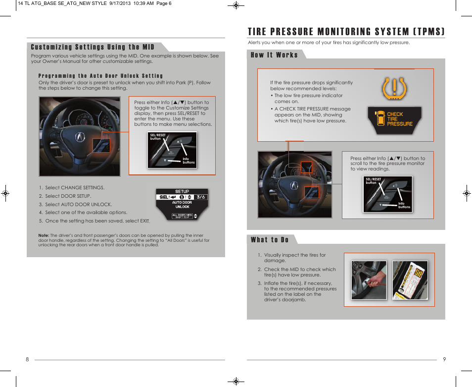 Tire pressure monitoring system (tpms) | Acura 2014 TL - Technology Reference Guide (Base) User Manual | Page 6 / 10