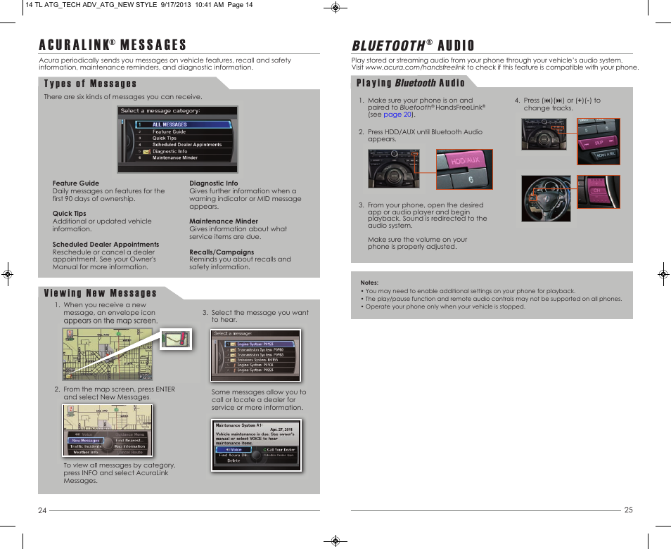 P. 25, Au d i o, Bluetooth | Acura 2014 TL - Technology Reference Guide (Tech) User Manual | Page 14 / 17