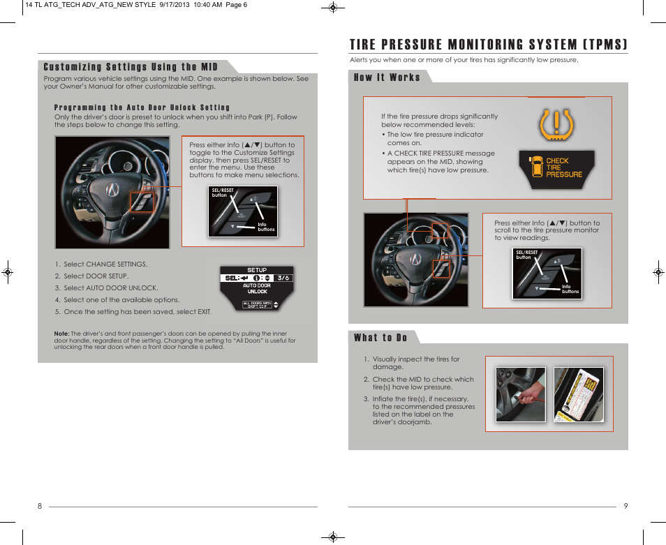 Tire pressure monitoring system (tpms) | Acura 2014 TL - Technology Reference Guide (Tech) User Manual | Page 6 / 17