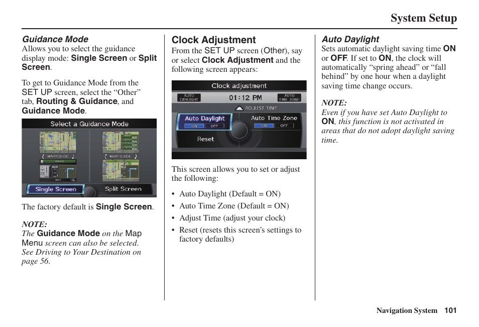 System setup | Acura 2014 TL - Navigation Manual User Manual | Page 102 / 160