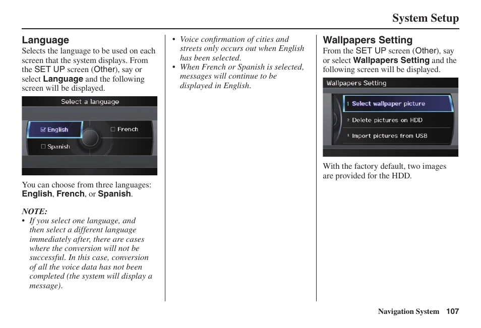 System setup | Acura 2014 TL - Navigation Manual User Manual | Page 108 / 160