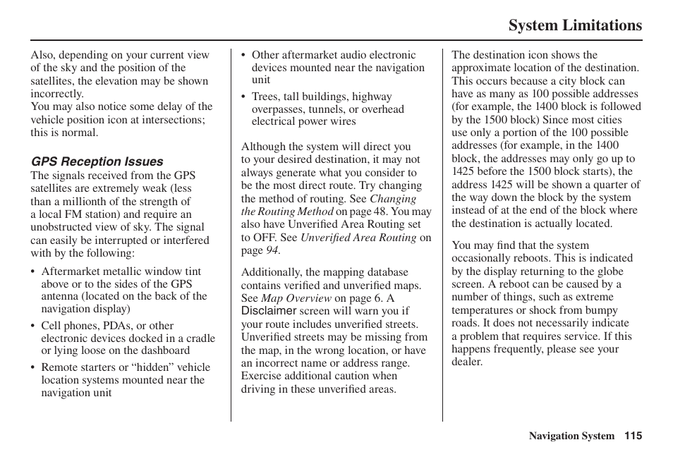 System limitations | Acura 2014 TL - Navigation Manual User Manual | Page 116 / 160