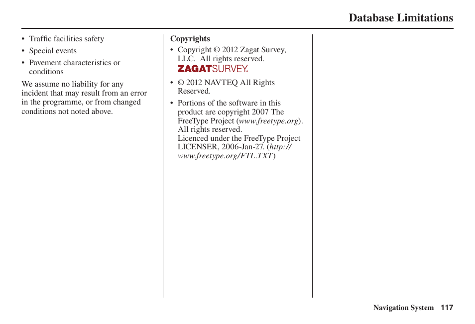 Database limitations | Acura 2014 TL - Navigation Manual User Manual | Page 118 / 160