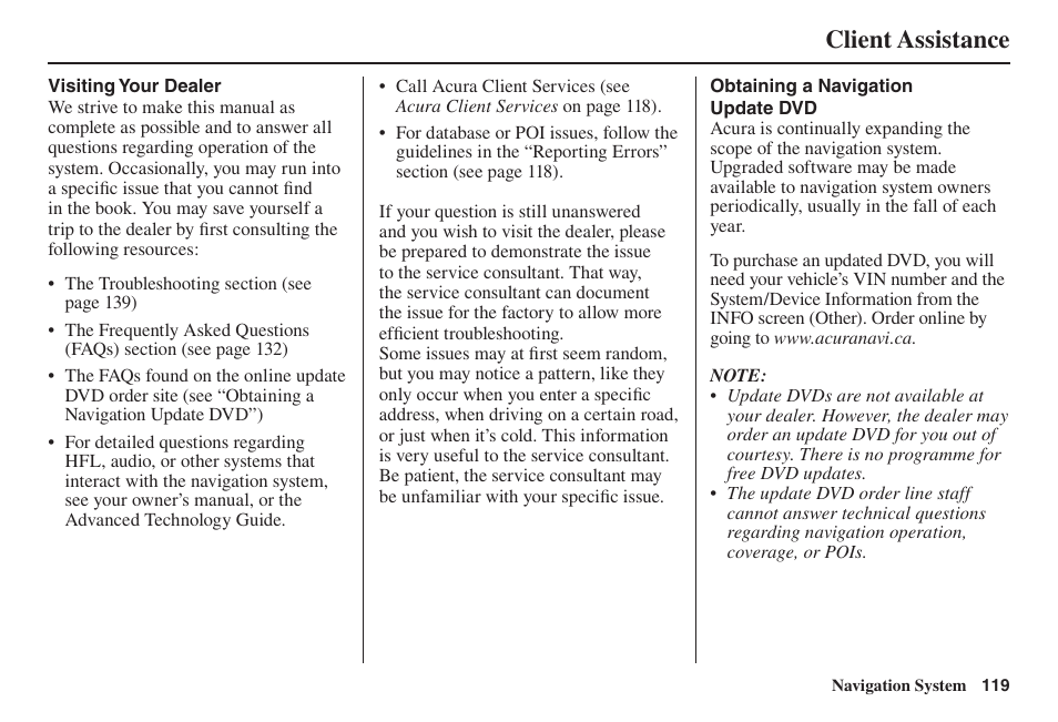 Client assistance | Acura 2014 TL - Navigation Manual User Manual | Page 120 / 160