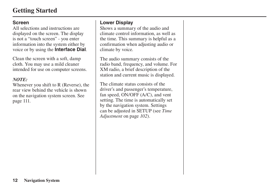 Getting started | Acura 2014 TL - Navigation Manual User Manual | Page 13 / 160