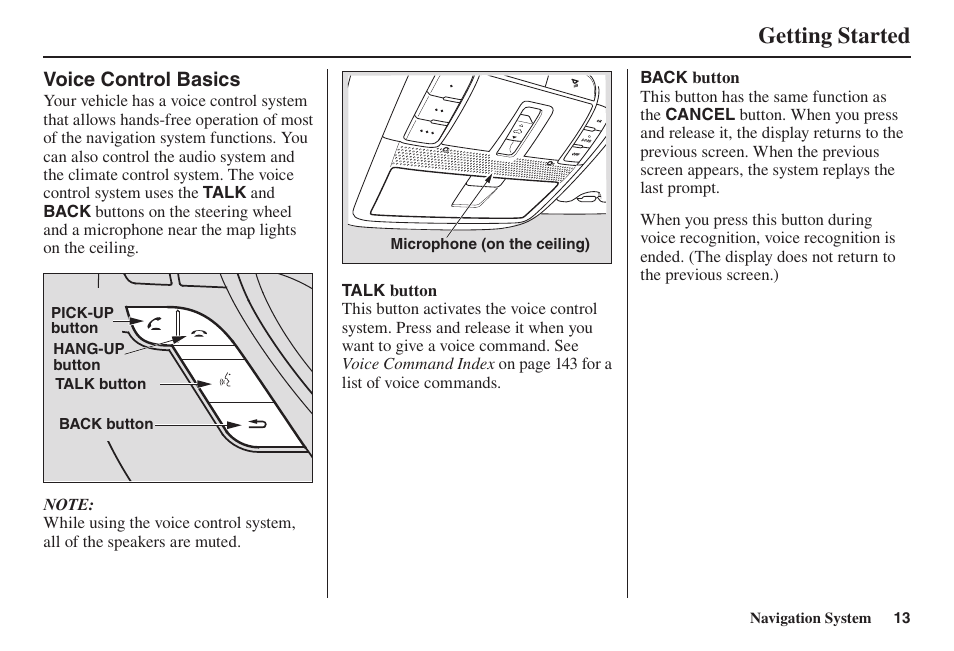 Getting started | Acura 2014 TL - Navigation Manual User Manual | Page 14 / 160