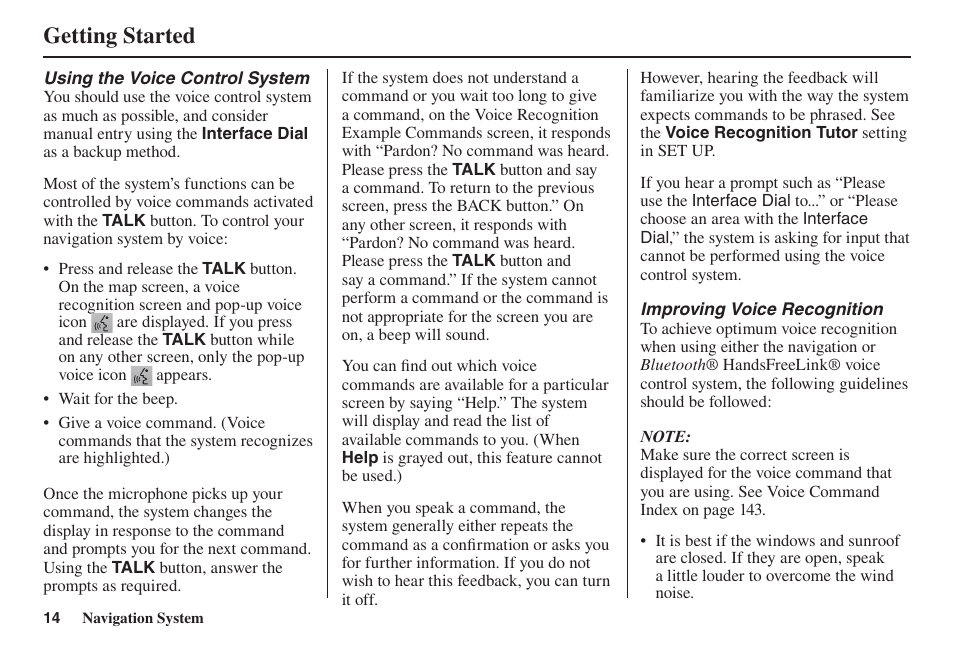 Getting started | Acura 2014 TL - Navigation Manual User Manual | Page 15 / 160