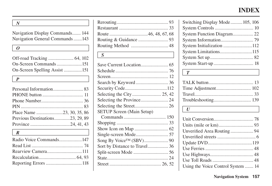 Index | Acura 2014 TL - Navigation Manual User Manual | Page 158 / 160