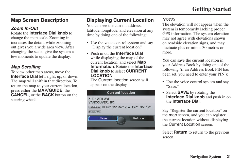 Getting started | Acura 2014 TL - Navigation Manual User Manual | Page 22 / 160