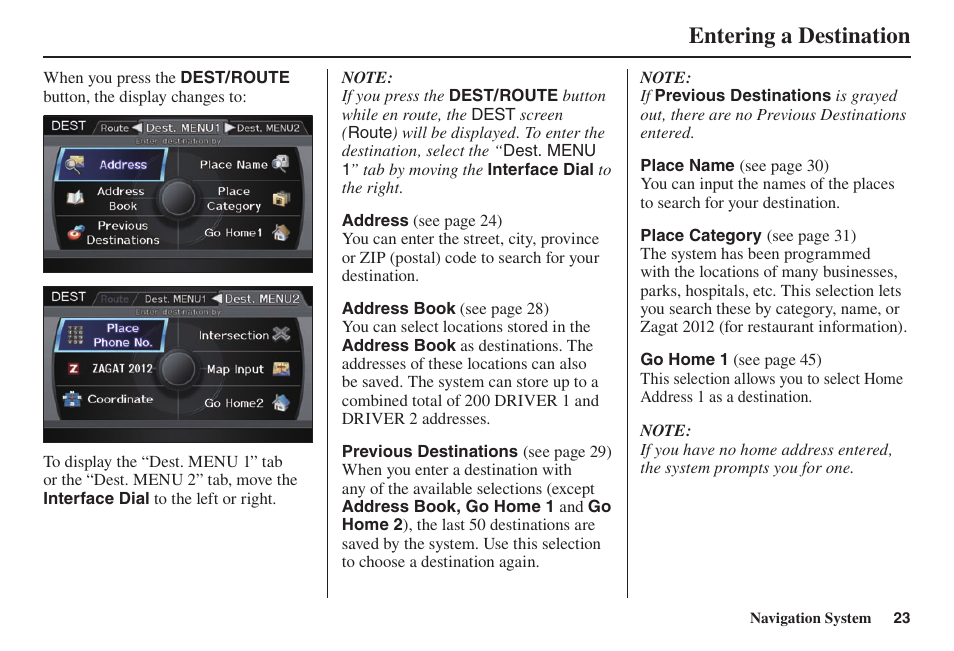 Entering a destination | Acura 2014 TL - Navigation Manual User Manual | Page 24 / 160