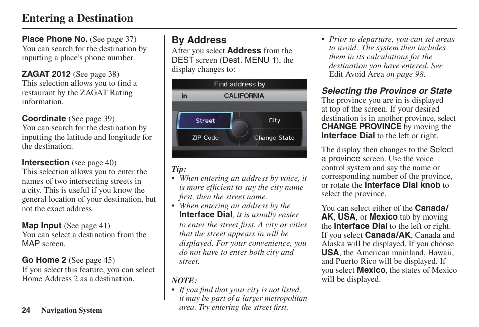Entering a destination | Acura 2014 TL - Navigation Manual User Manual | Page 25 / 160