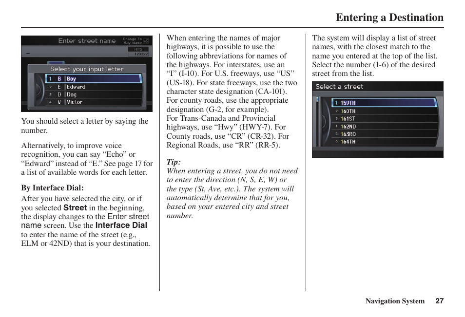 Entering a destination | Acura 2014 TL - Navigation Manual User Manual | Page 28 / 160
