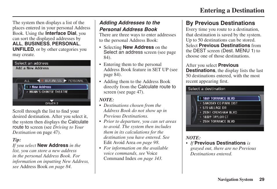Entering a destination | Acura 2014 TL - Navigation Manual User Manual | Page 30 / 160