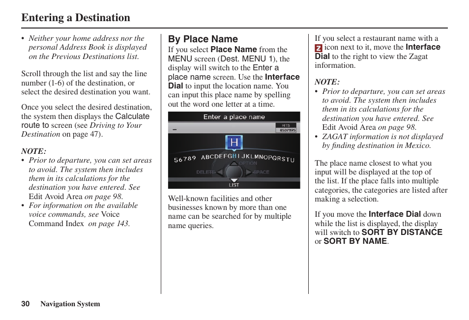 Entering a destination | Acura 2014 TL - Navigation Manual User Manual | Page 31 / 160
