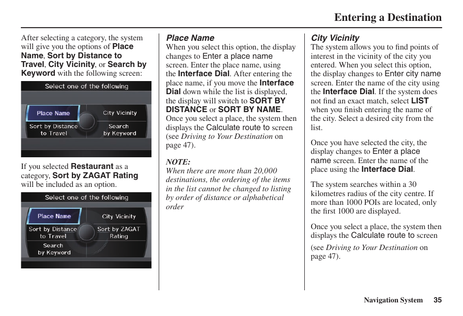 Entering a destination | Acura 2014 TL - Navigation Manual User Manual | Page 36 / 160