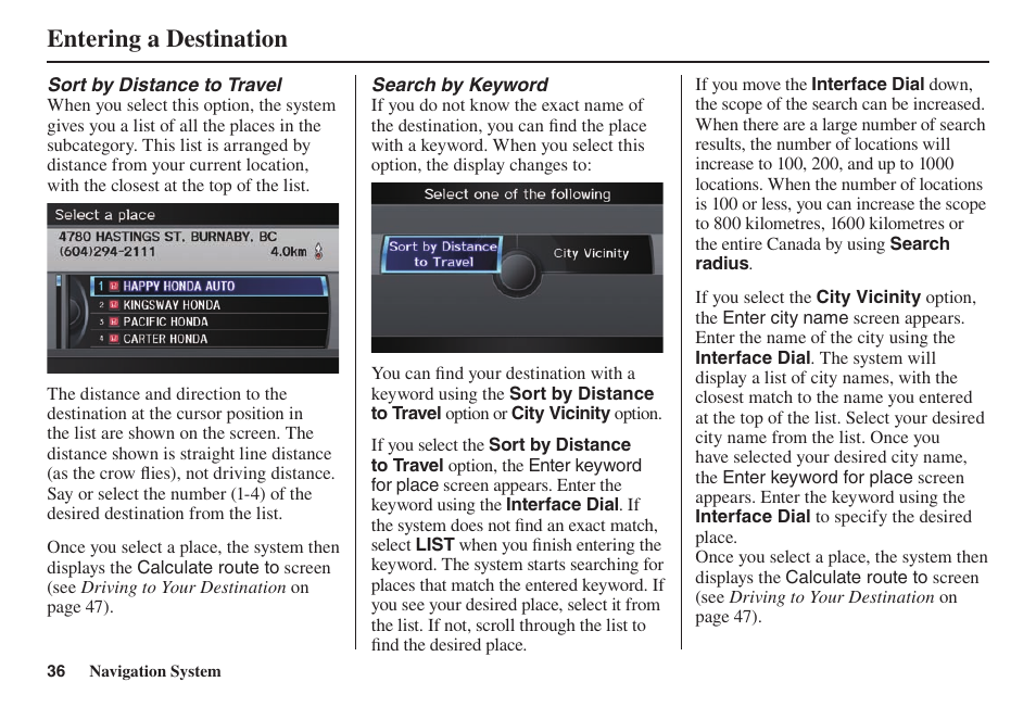 Entering a destination | Acura 2014 TL - Navigation Manual User Manual | Page 37 / 160