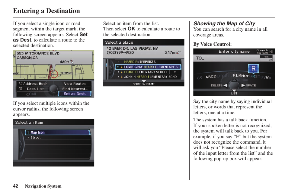 Entering a destination | Acura 2014 TL - Navigation Manual User Manual | Page 43 / 160
