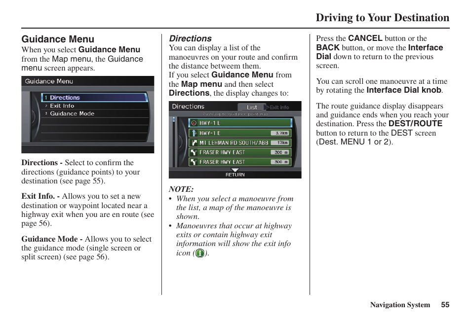 Driving to your destination | Acura 2014 TL - Navigation Manual User Manual | Page 56 / 160
