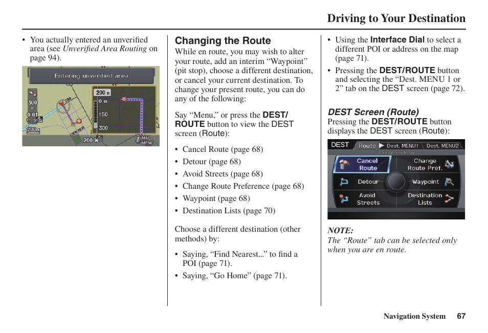 Driving to your destination | Acura 2014 TL - Navigation Manual User Manual | Page 68 / 160