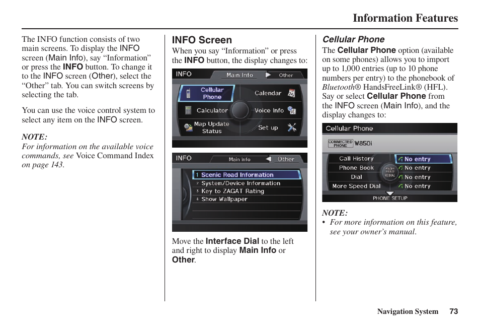 Information features | Acura 2014 TL - Navigation Manual User Manual | Page 74 / 160