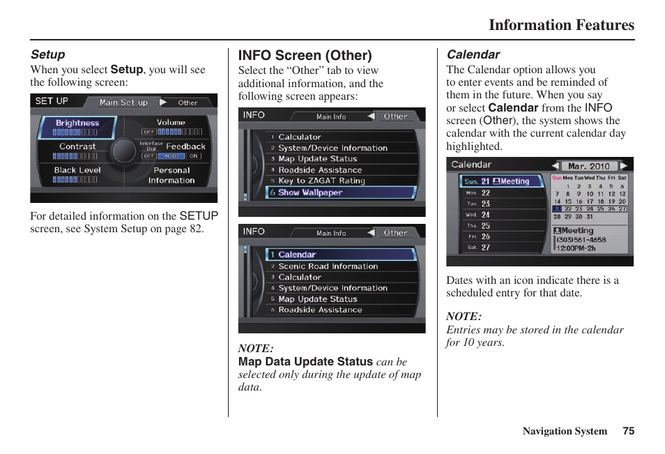 Information features | Acura 2014 TL - Navigation Manual User Manual | Page 76 / 160