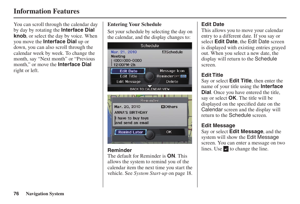 Information features | Acura 2014 TL - Navigation Manual User Manual | Page 77 / 160