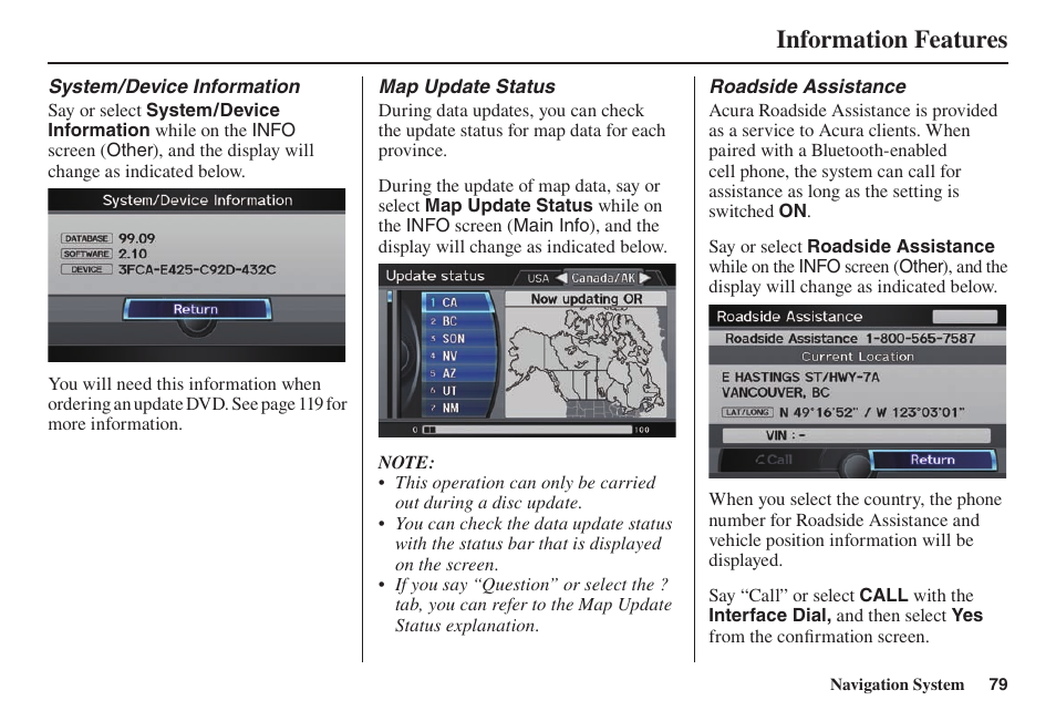 Information features | Acura 2014 TL - Navigation Manual User Manual | Page 80 / 160