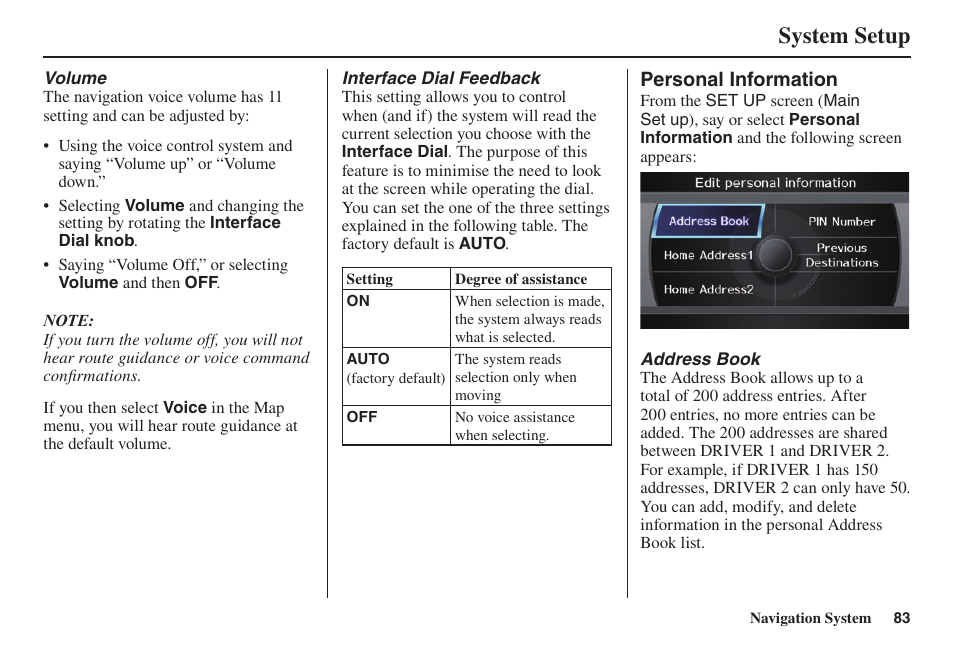 System setup | Acura 2014 TL - Navigation Manual User Manual | Page 84 / 160