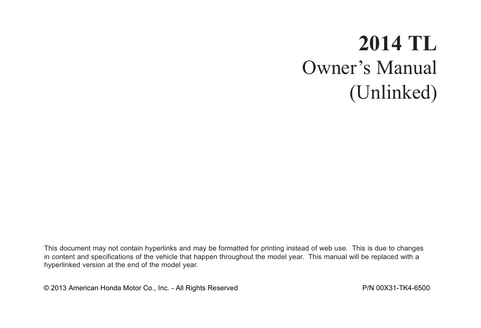 Acura 2014 TL - Owner's Manual User Manual | 653 pages