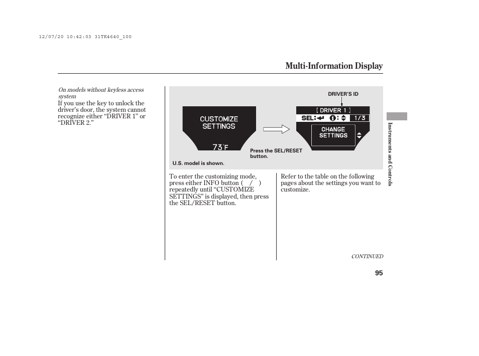 Multi-information display | Acura 2014 TL - Owner's Manual User Manual | Page 101 / 653