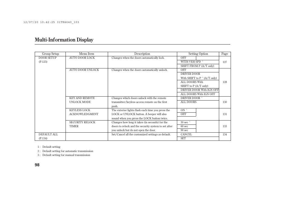 Multi-information display | Acura 2014 TL - Owner's Manual User Manual | Page 104 / 653