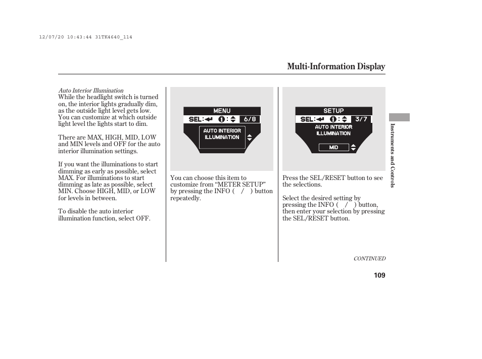 Multi-information display | Acura 2014 TL - Owner's Manual User Manual | Page 115 / 653