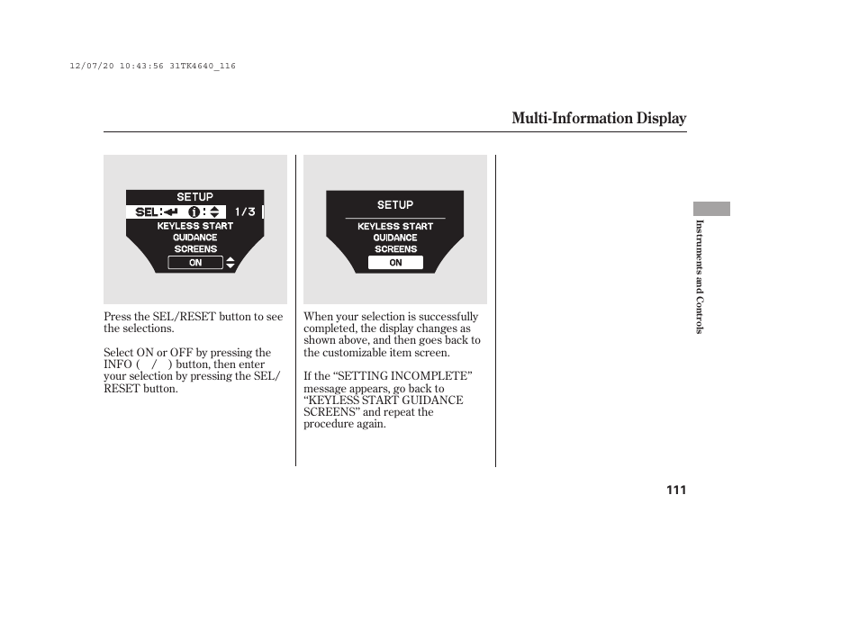 Multi-information display | Acura 2014 TL - Owner's Manual User Manual | Page 117 / 653