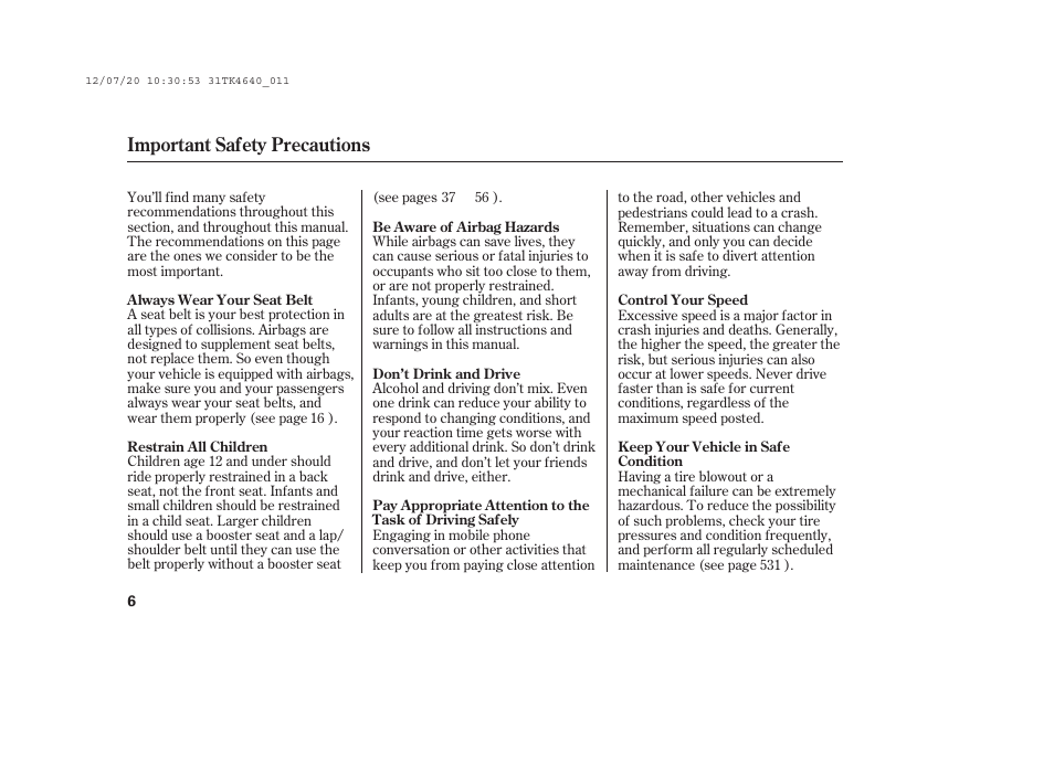 Important safety precautions | Acura 2014 TL - Owner's Manual User Manual | Page 12 / 653