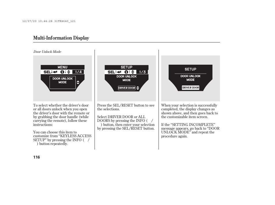 Multi-information display | Acura 2014 TL - Owner's Manual User Manual | Page 122 / 653