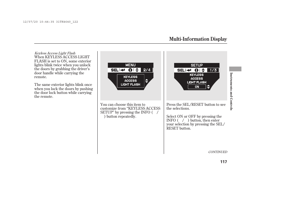 Multi-information display | Acura 2014 TL - Owner's Manual User Manual | Page 123 / 653