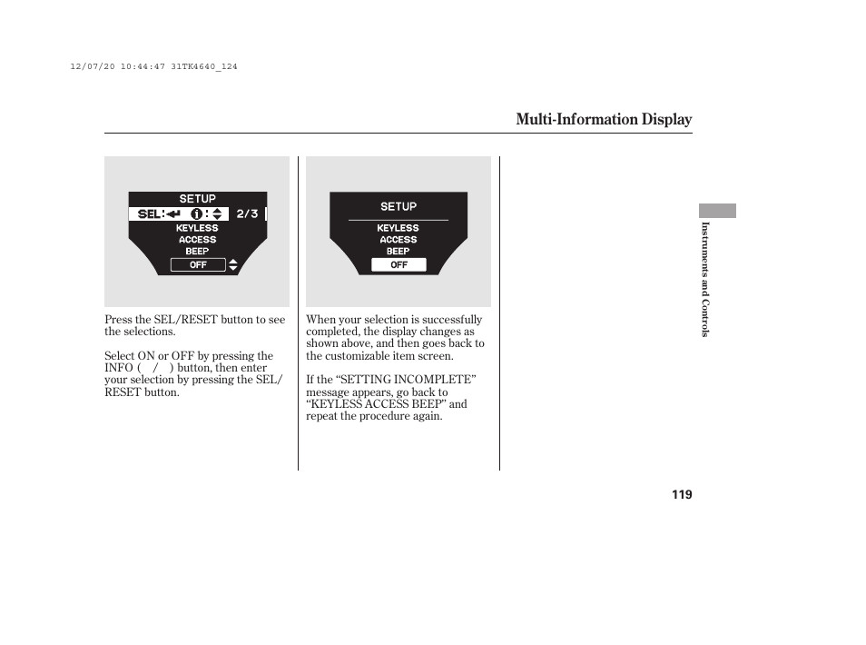 Multi-information display | Acura 2014 TL - Owner's Manual User Manual | Page 125 / 653