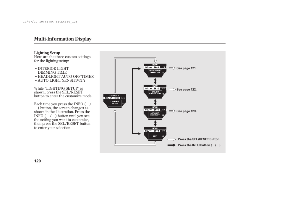 Multi-information display | Acura 2014 TL - Owner's Manual User Manual | Page 126 / 653