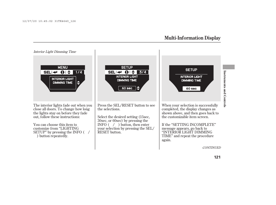 Multi-information display | Acura 2014 TL - Owner's Manual User Manual | Page 127 / 653