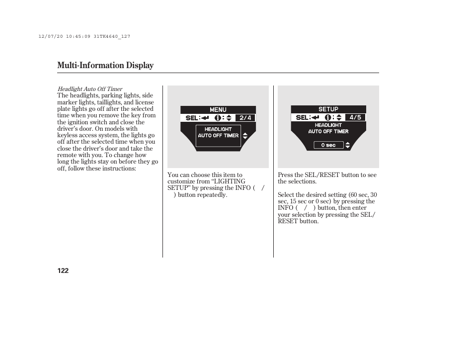 Multi-information display | Acura 2014 TL - Owner's Manual User Manual | Page 128 / 653