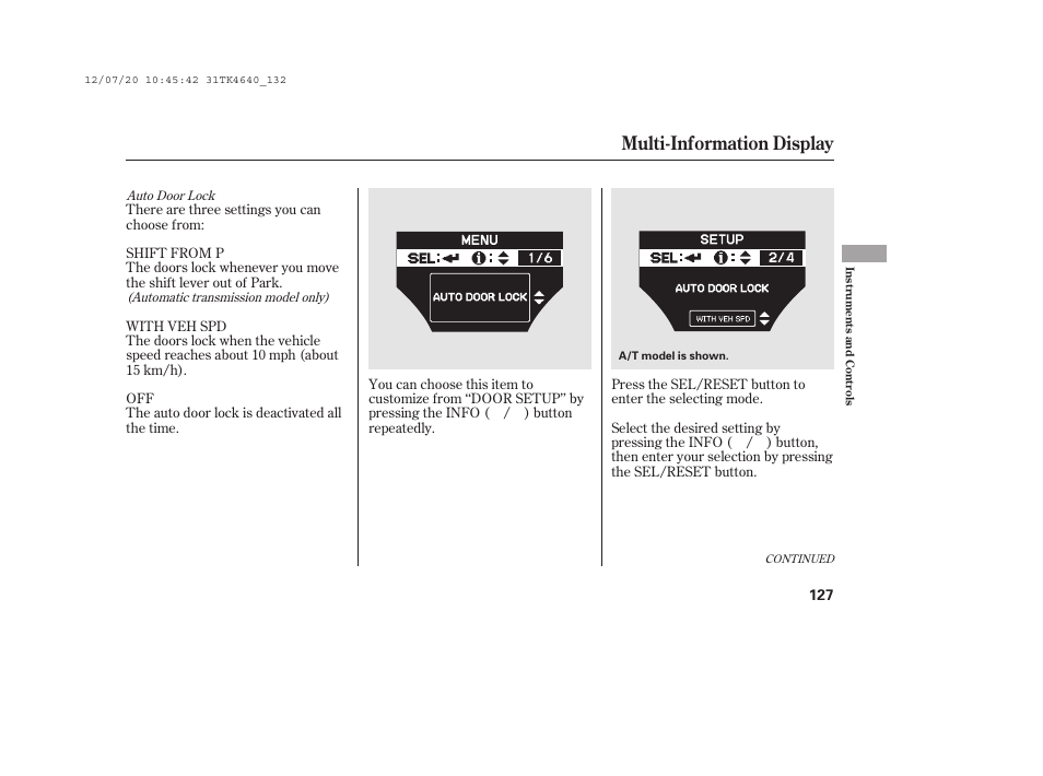 Multi-information display | Acura 2014 TL - Owner's Manual User Manual | Page 133 / 653