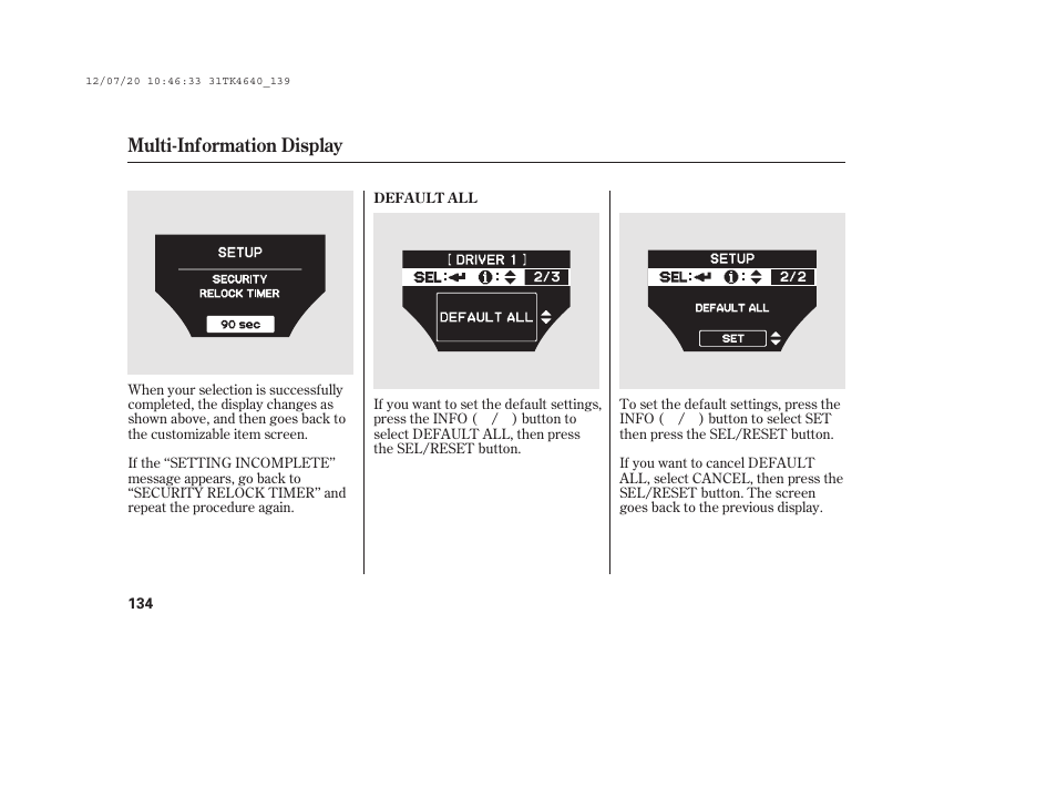 Multi-information display | Acura 2014 TL - Owner's Manual User Manual | Page 140 / 653