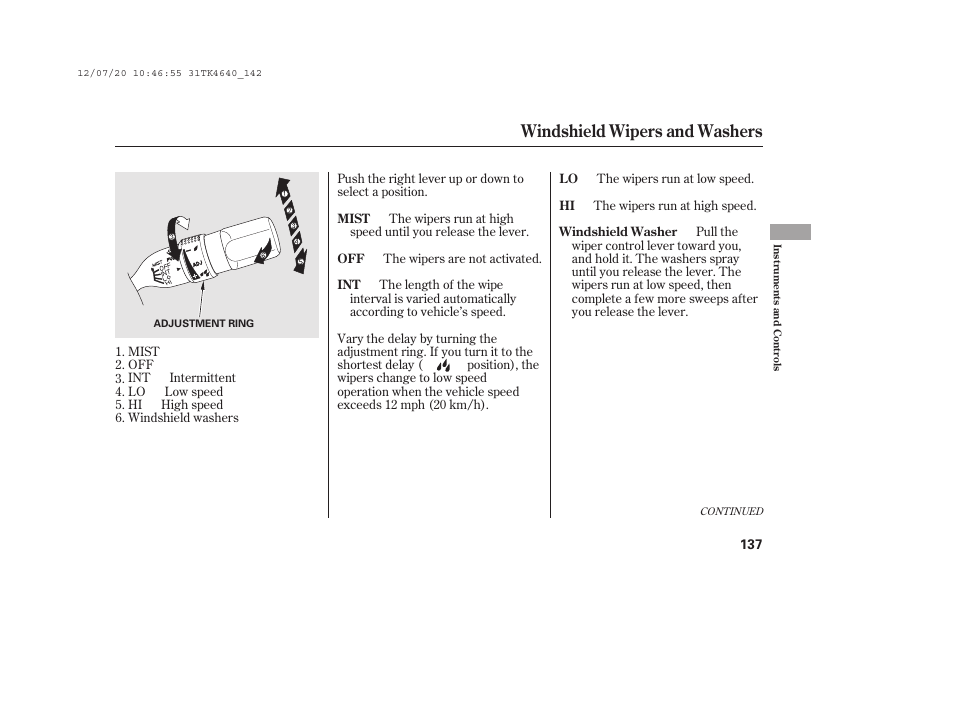 Windshield wipers and washers | Acura 2014 TL - Owner's Manual User Manual | Page 143 / 653