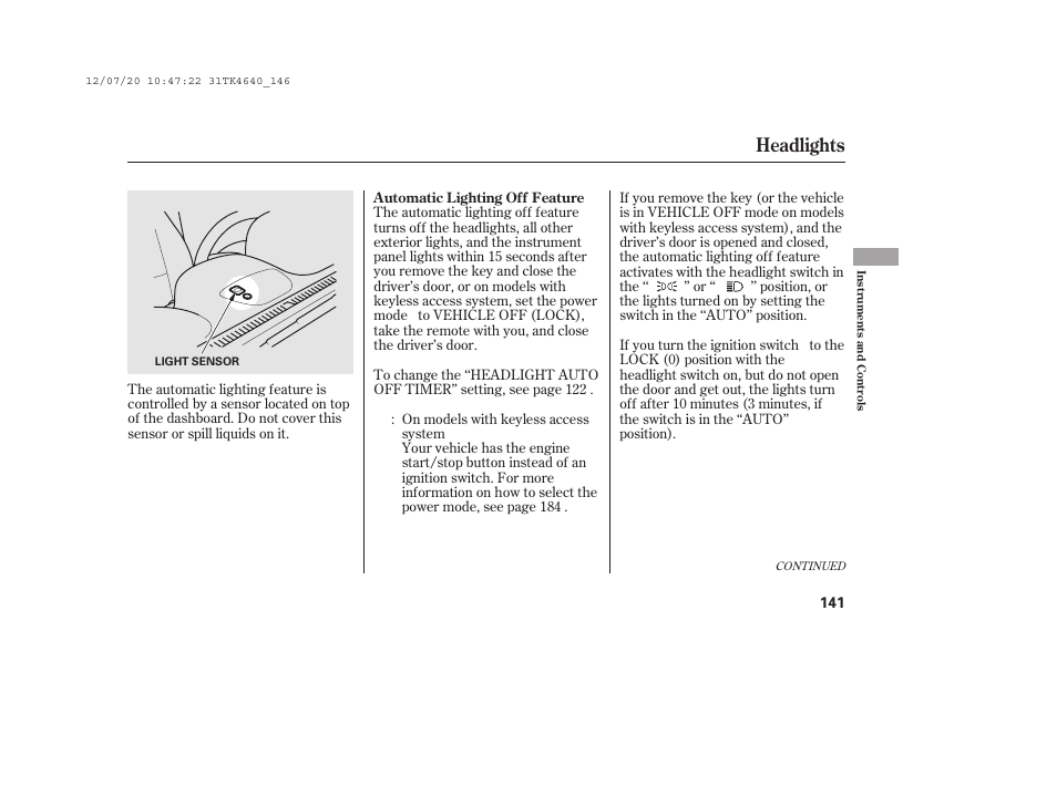 Headlights | Acura 2014 TL - Owner's Manual User Manual | Page 147 / 653