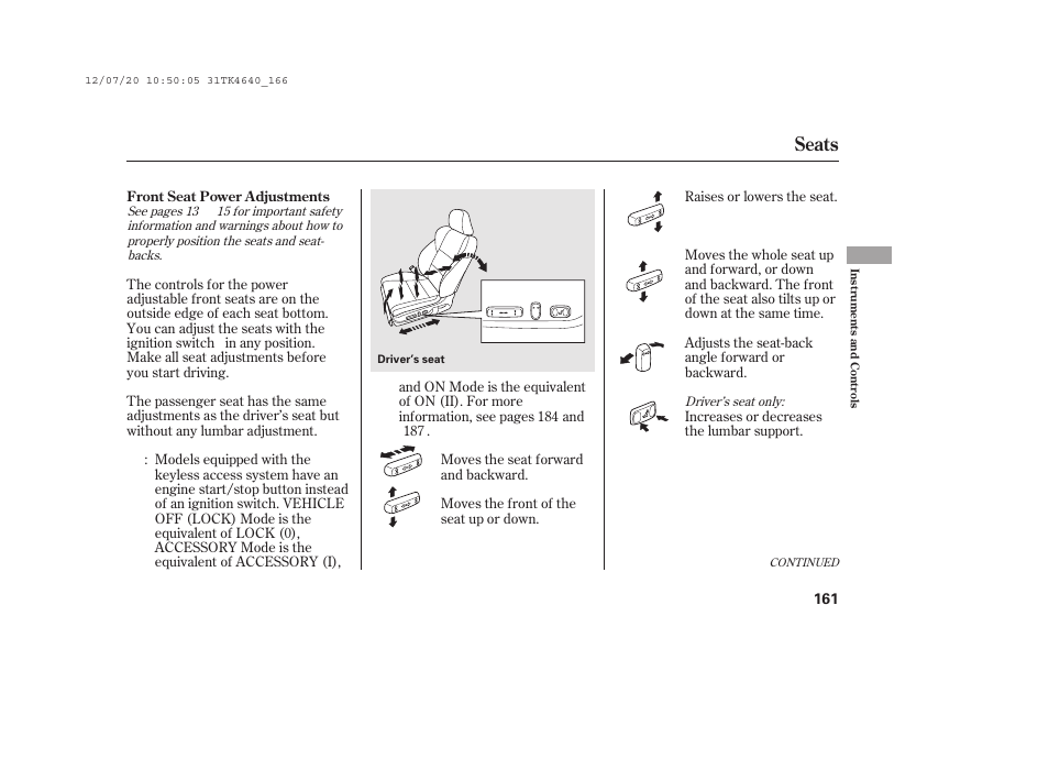 Seats | Acura 2014 TL - Owner's Manual User Manual | Page 167 / 653