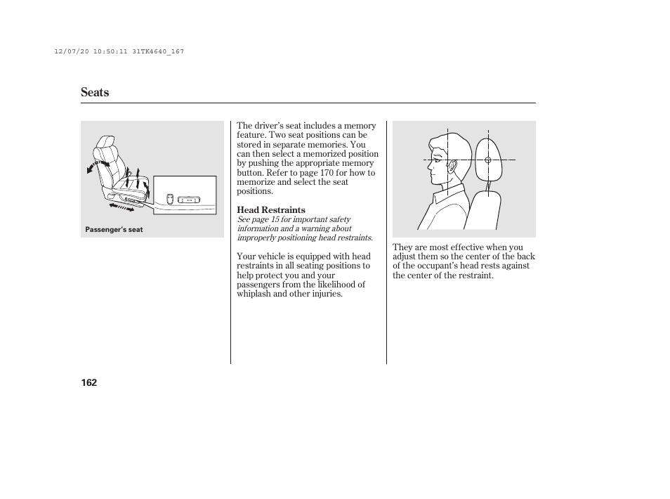 Seats | Acura 2014 TL - Owner's Manual User Manual | Page 168 / 653