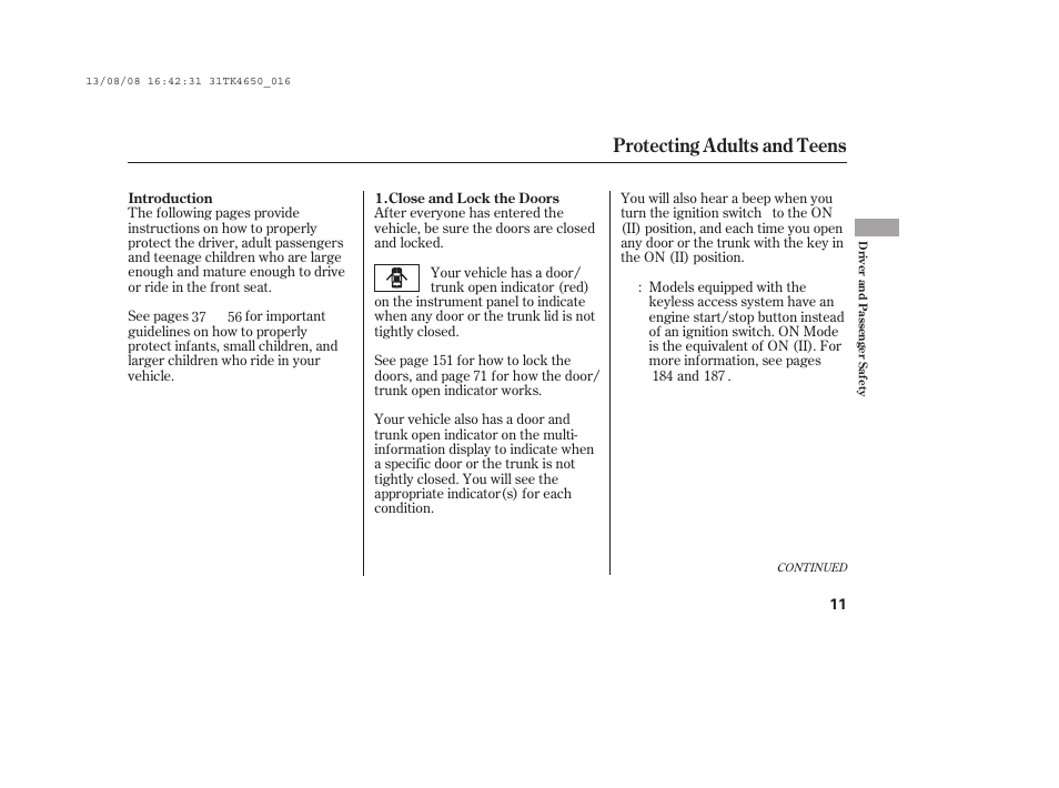 Protecting adults and teens | Acura 2014 TL - Owner's Manual User Manual | Page 17 / 653